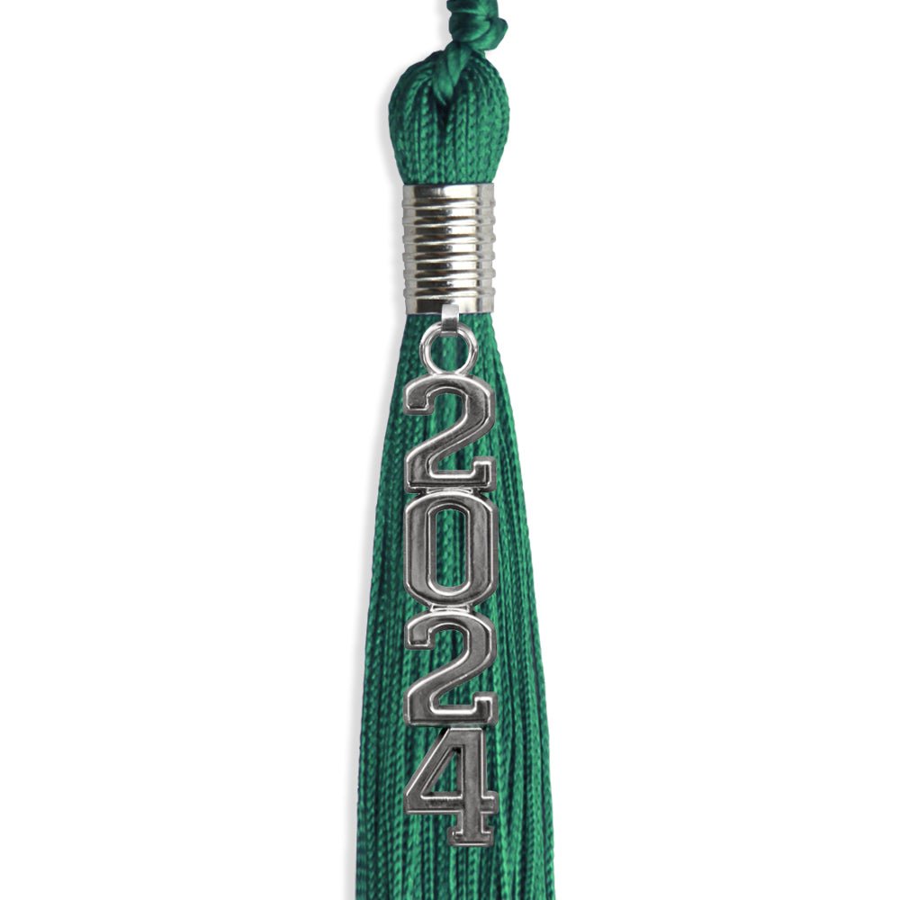 Emerald Green Graduation Tassel with Silver Stacked Date Drop - Endea Graduation