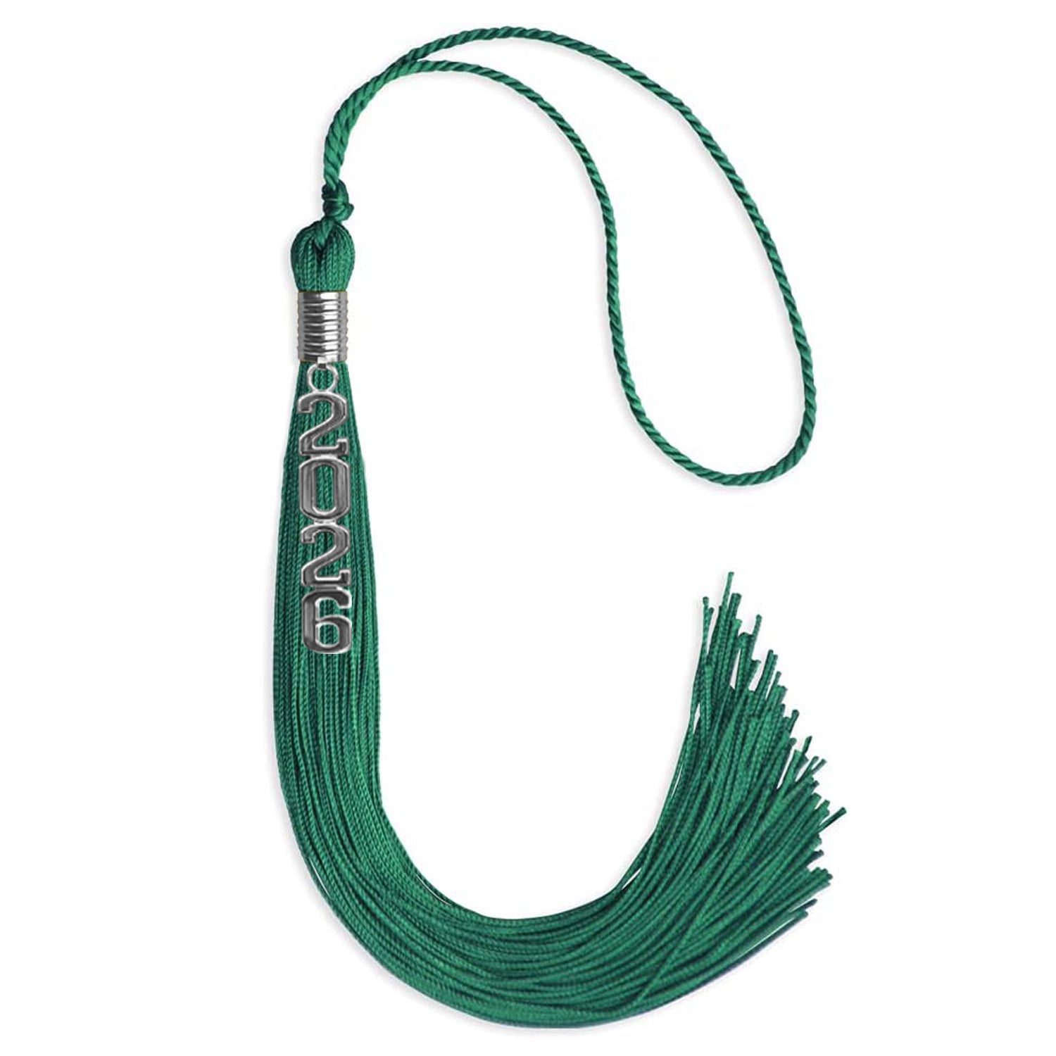 Emerald Green Graduation Tassel with Silver Stacked Date Drop - Endea Graduation