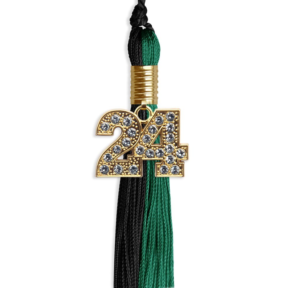 Emerald Green/Black Graduation Tassel with Gold Bling Charm - Endea Graduation