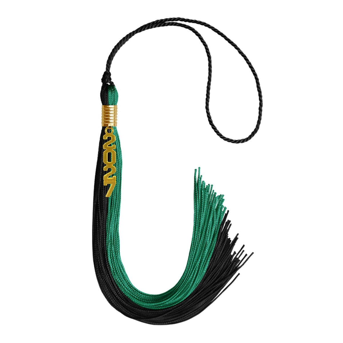 Emerald Green/Black Graduation Tassel with Gold Stacked Date Drop - Endea Graduation