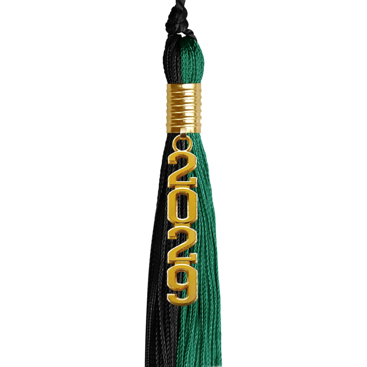 Emerald Green/Black Graduation Tassel with Gold Stacked Date Drop - Endea Graduation