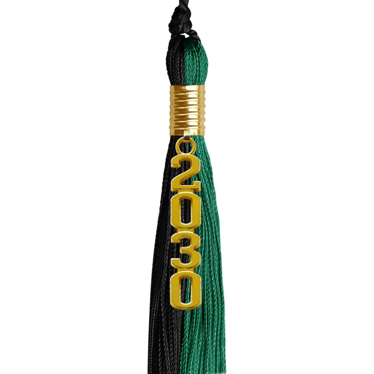 Emerald Green/Black Graduation Tassel with Gold Stacked Date Drop - Endea Graduation