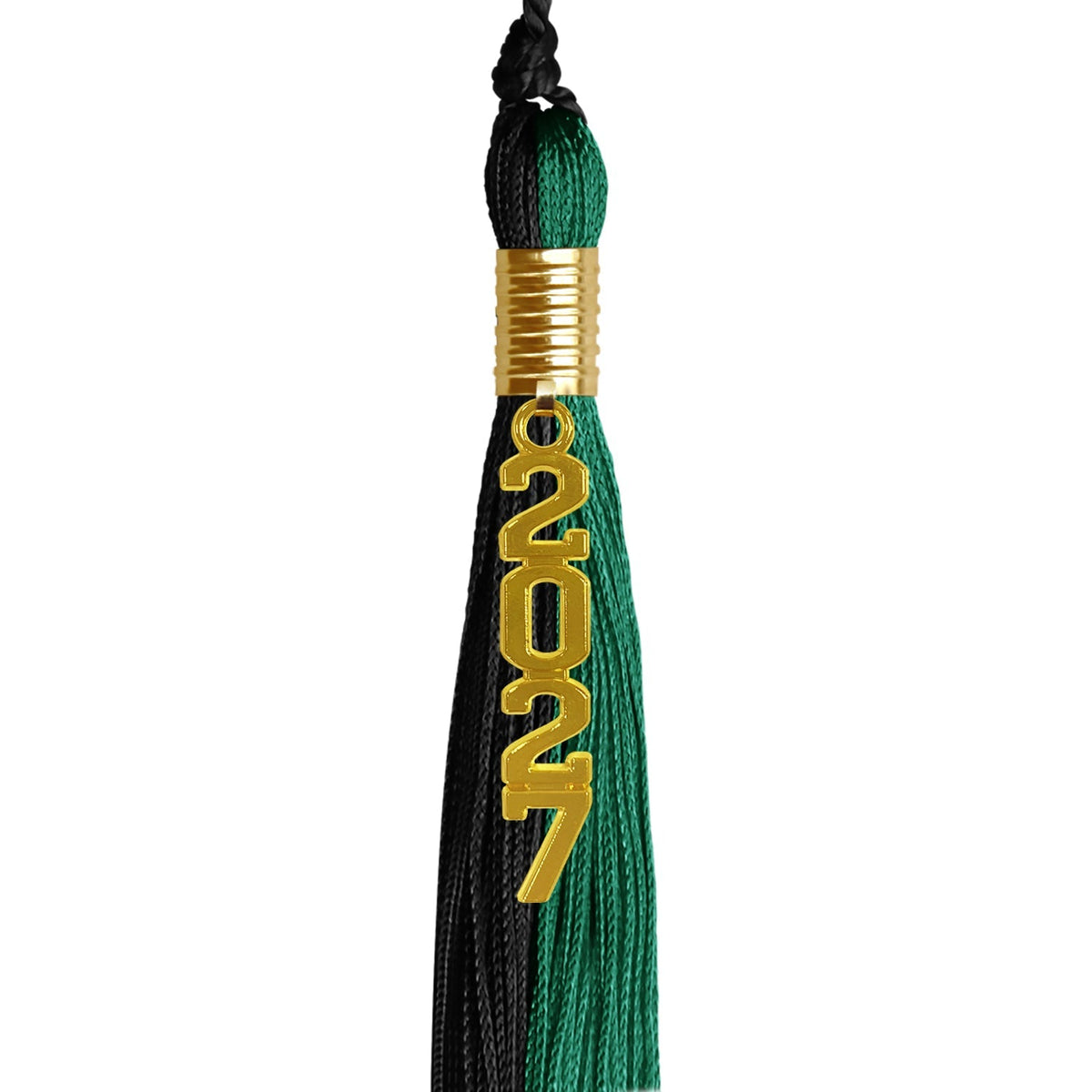 Emerald Green/Black Graduation Tassel with Gold Stacked Date Drop - Endea Graduation