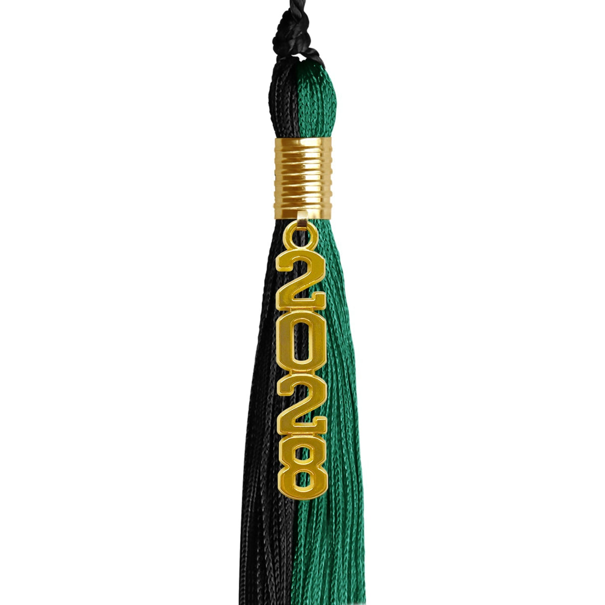 Emerald Green/Black Graduation Tassel with Gold Stacked Date Drop - Endea Graduation
