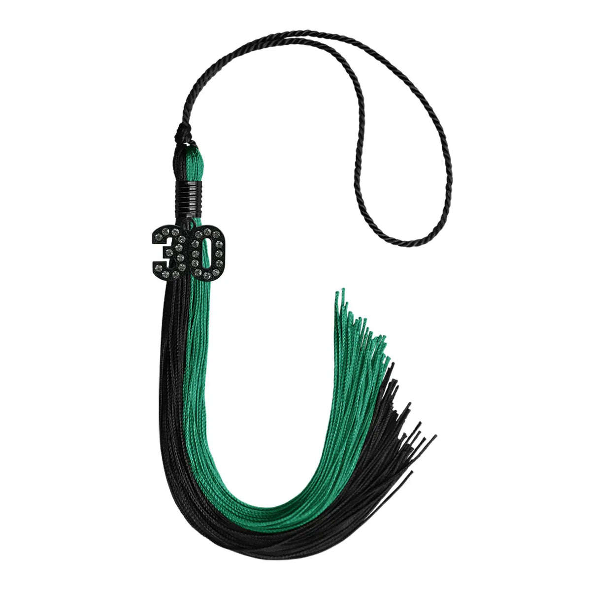 Emerald Green/Black Graduation Tassel with Gold Stacked Date Drop - Endea Graduation