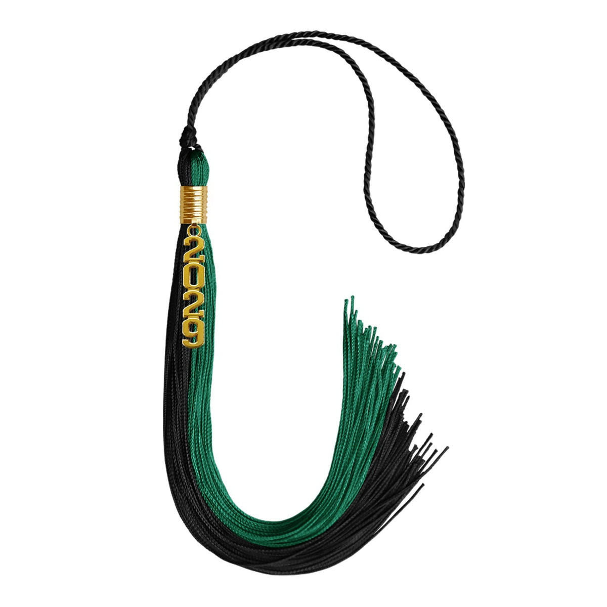 Emerald Green/Black Graduation Tassel with Gold Stacked Date Drop - Endea Graduation