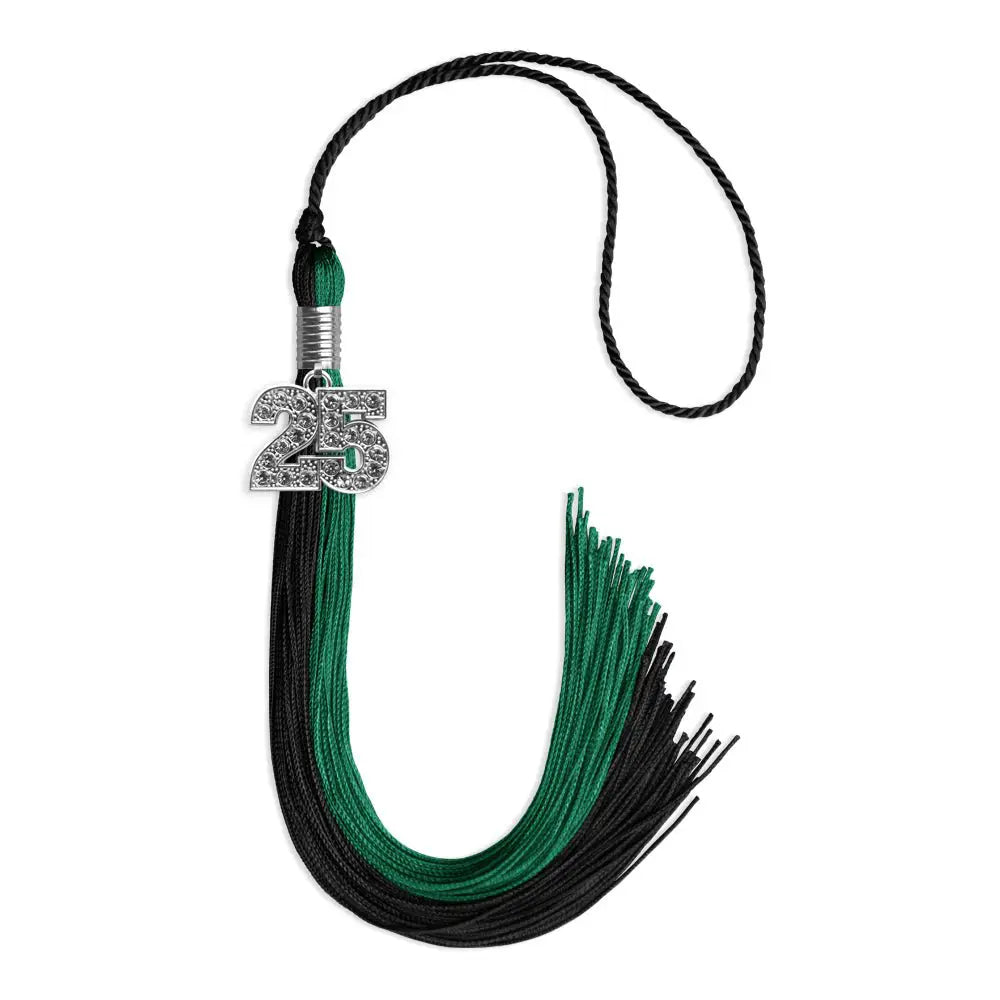 Emerald Green/Black Graduation Tassel with Silver Bling Charm - Endea Graduation
