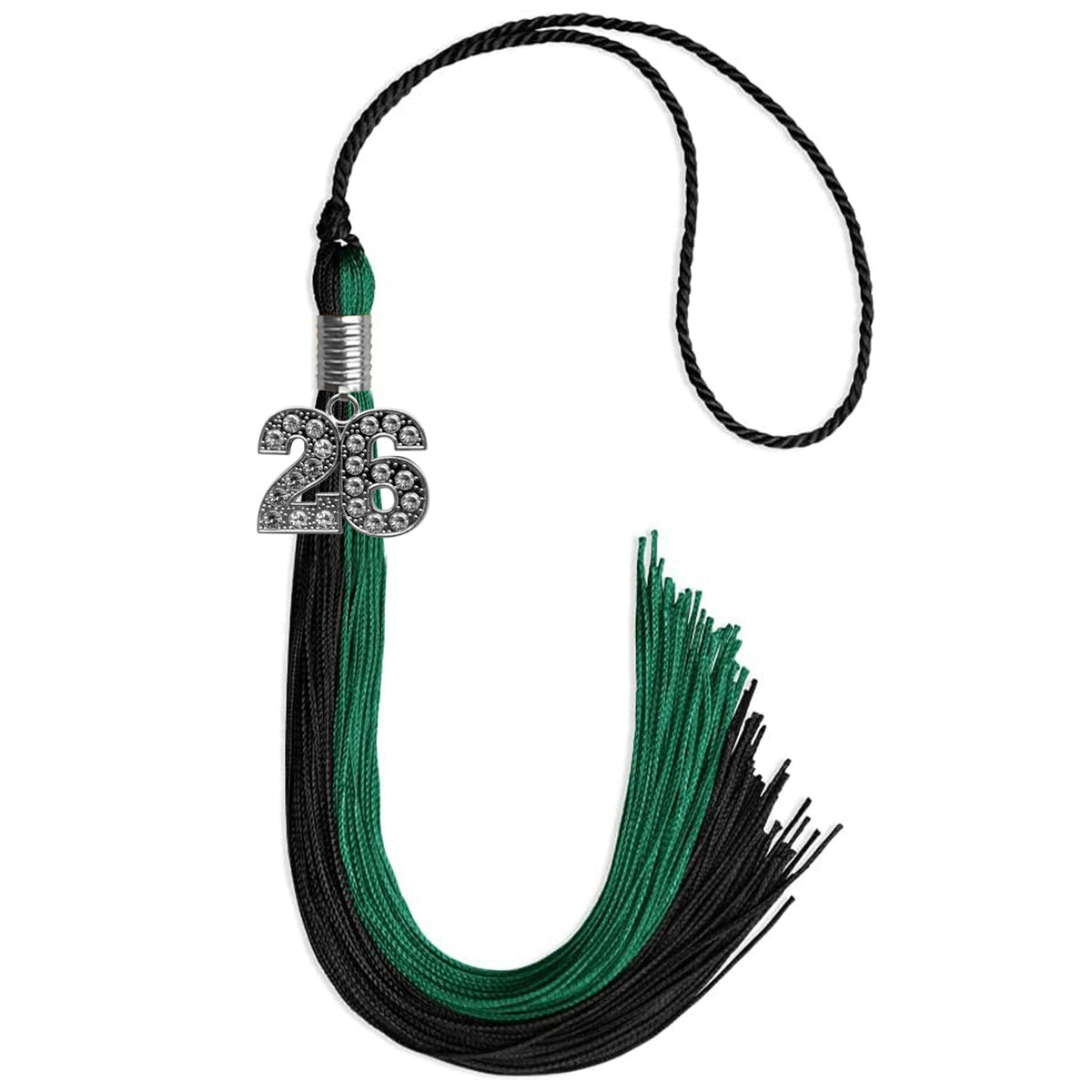 Emerald Green/Black Graduation Tassel with Silver Bling Charm - Endea Graduation