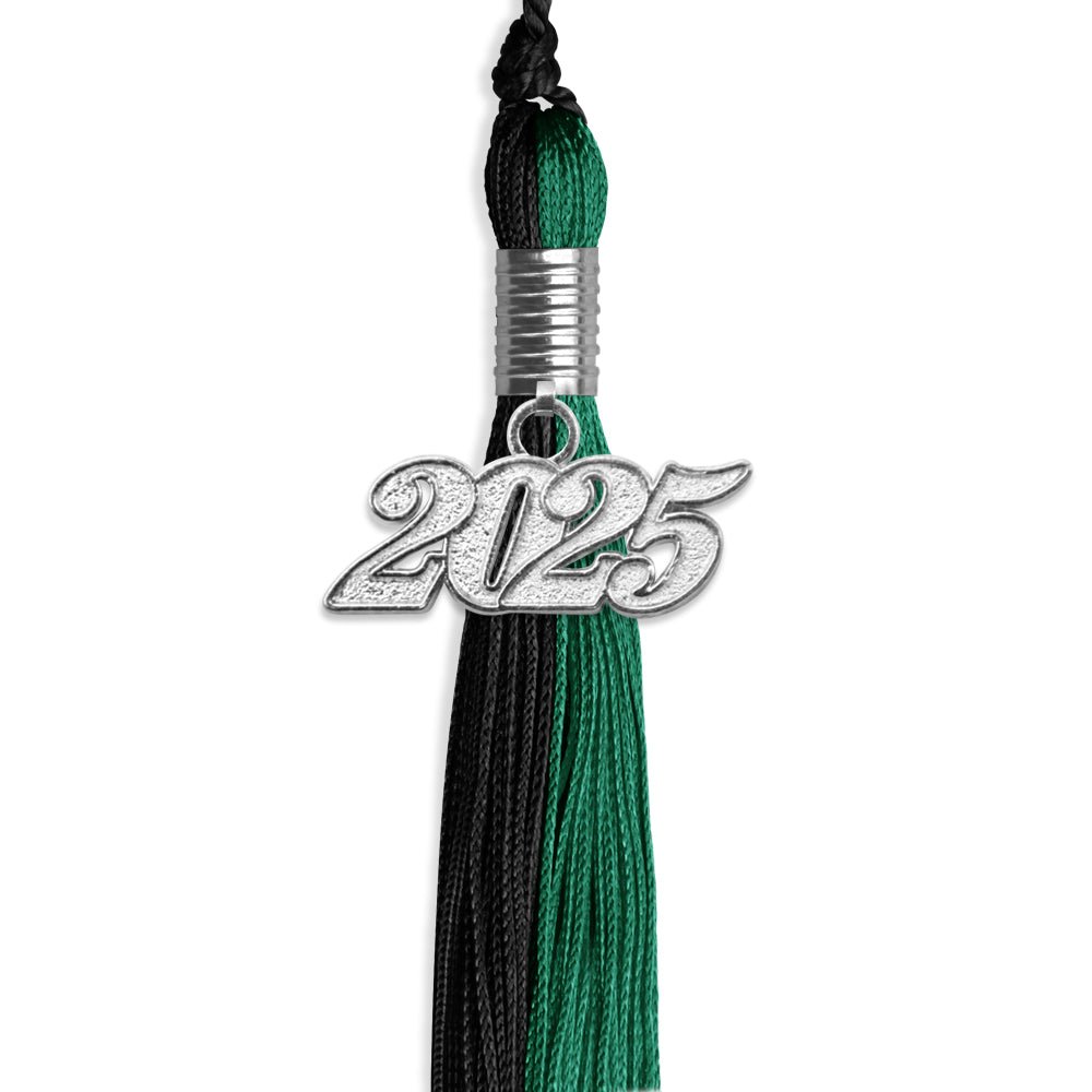 Emerald Green/Black Graduation Tassel with Silver Date Drop - Endea Graduation