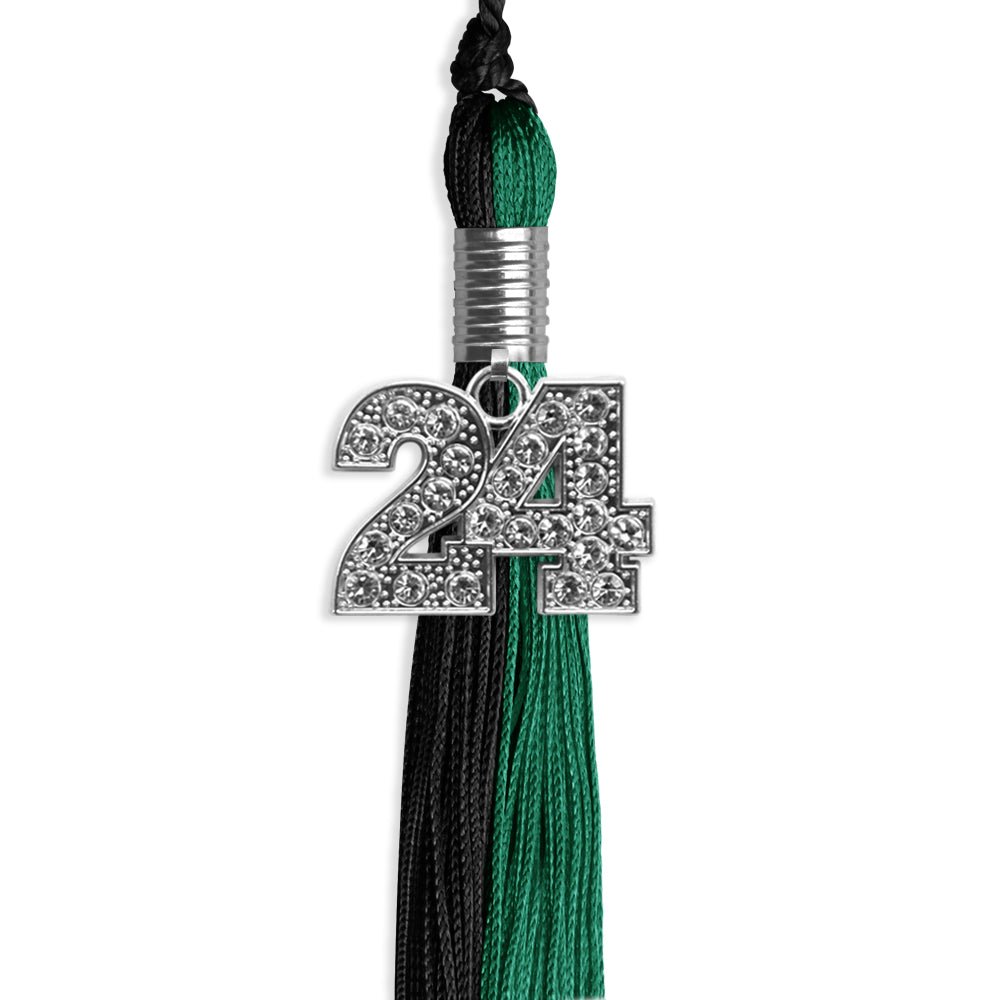 Emerald Green/Black Graduation Tassel with Silver Date Drop - Endea Graduation