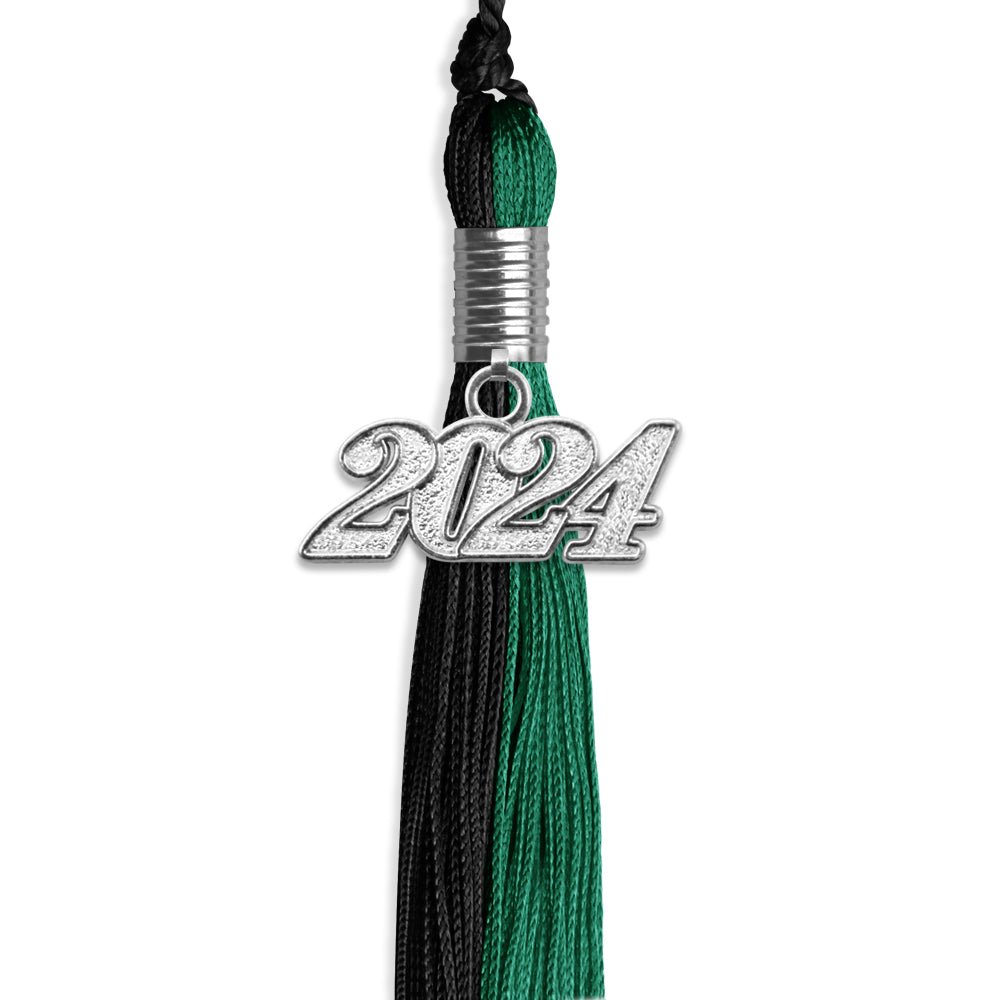 Emerald Green/Black Graduation Tassel with Silver Date Drop - Endea Graduation