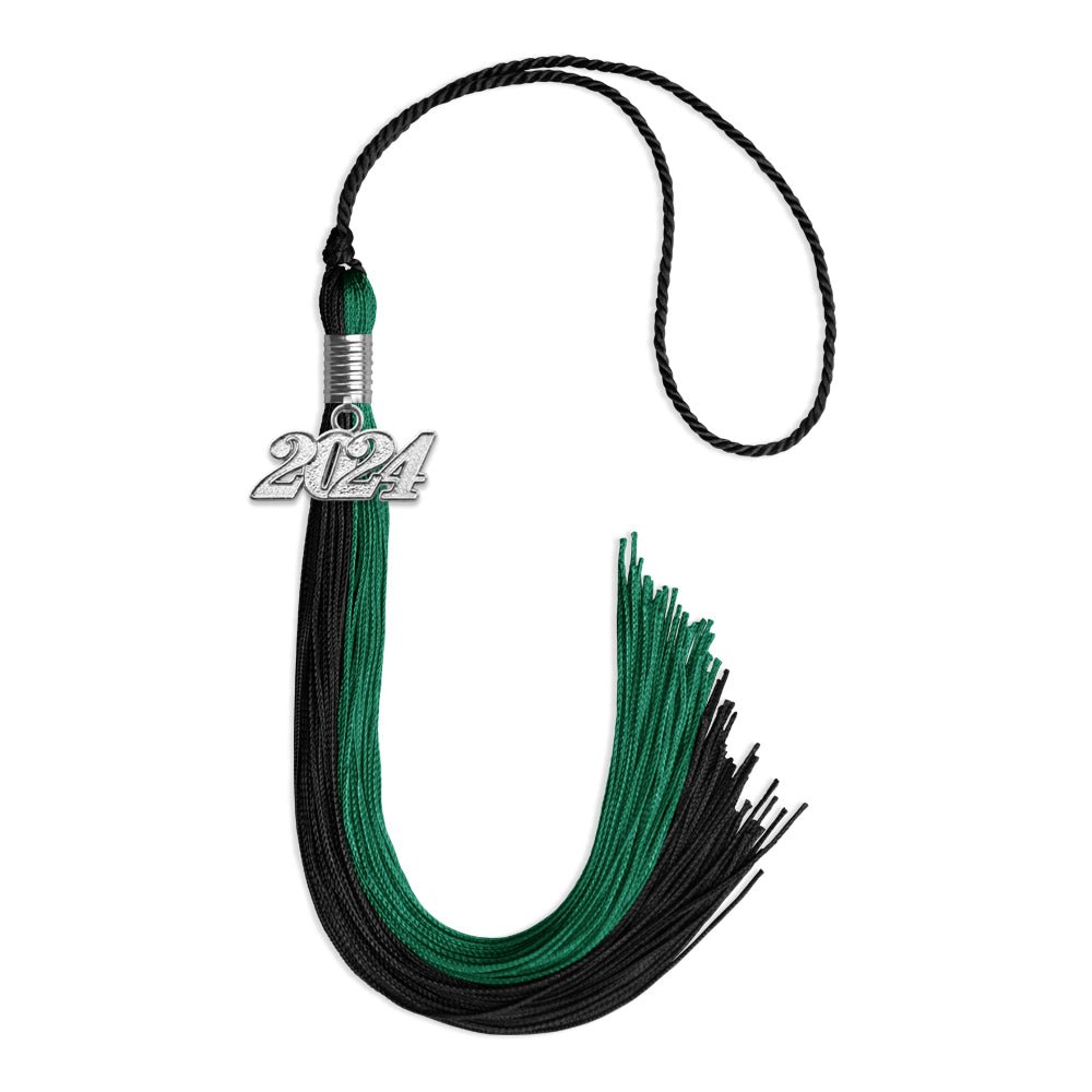 Emerald Green/Black Graduation Tassel with Silver Date Drop - Endea Graduation