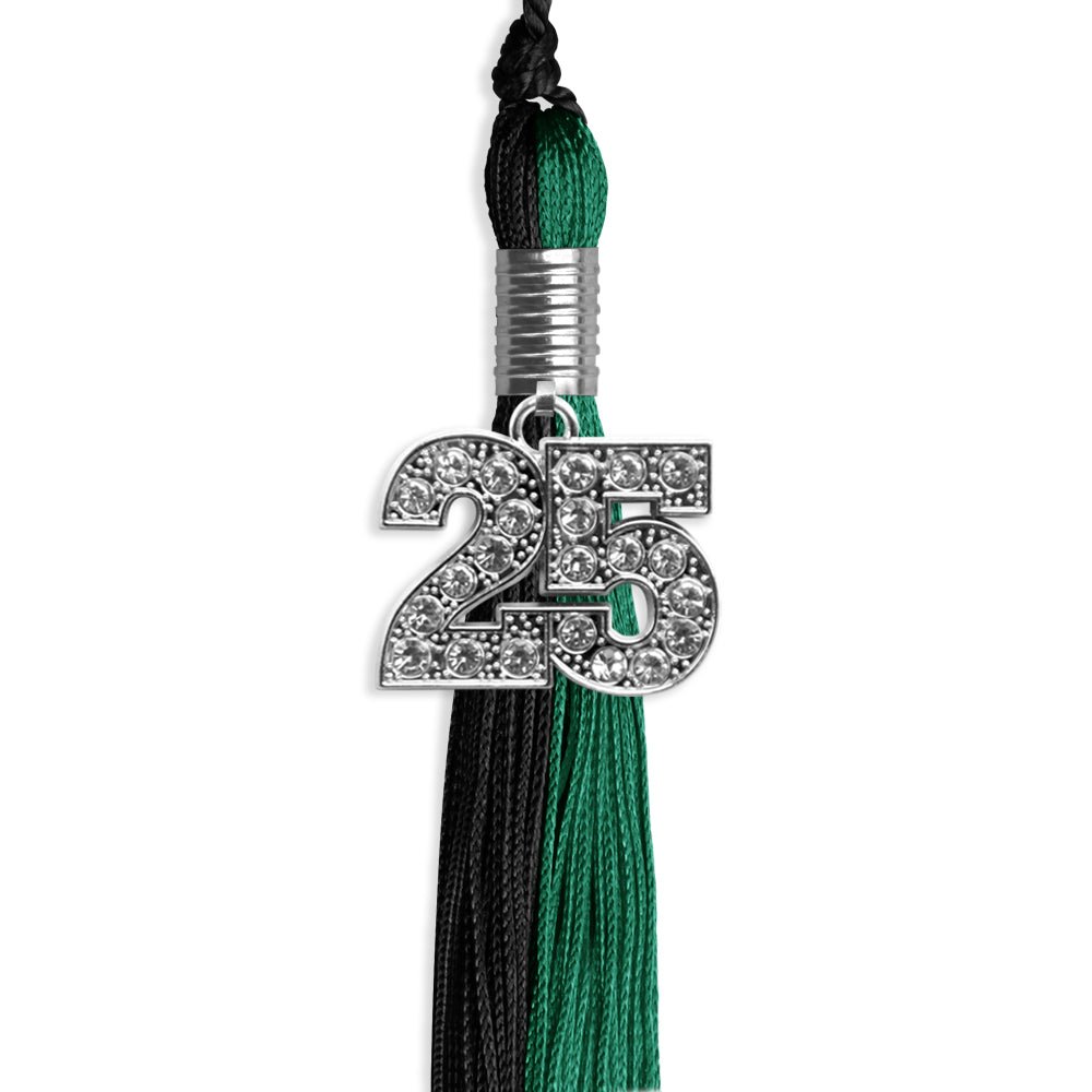 Emerald Green/Black Graduation Tassel with Silver Date Drop - Endea Graduation