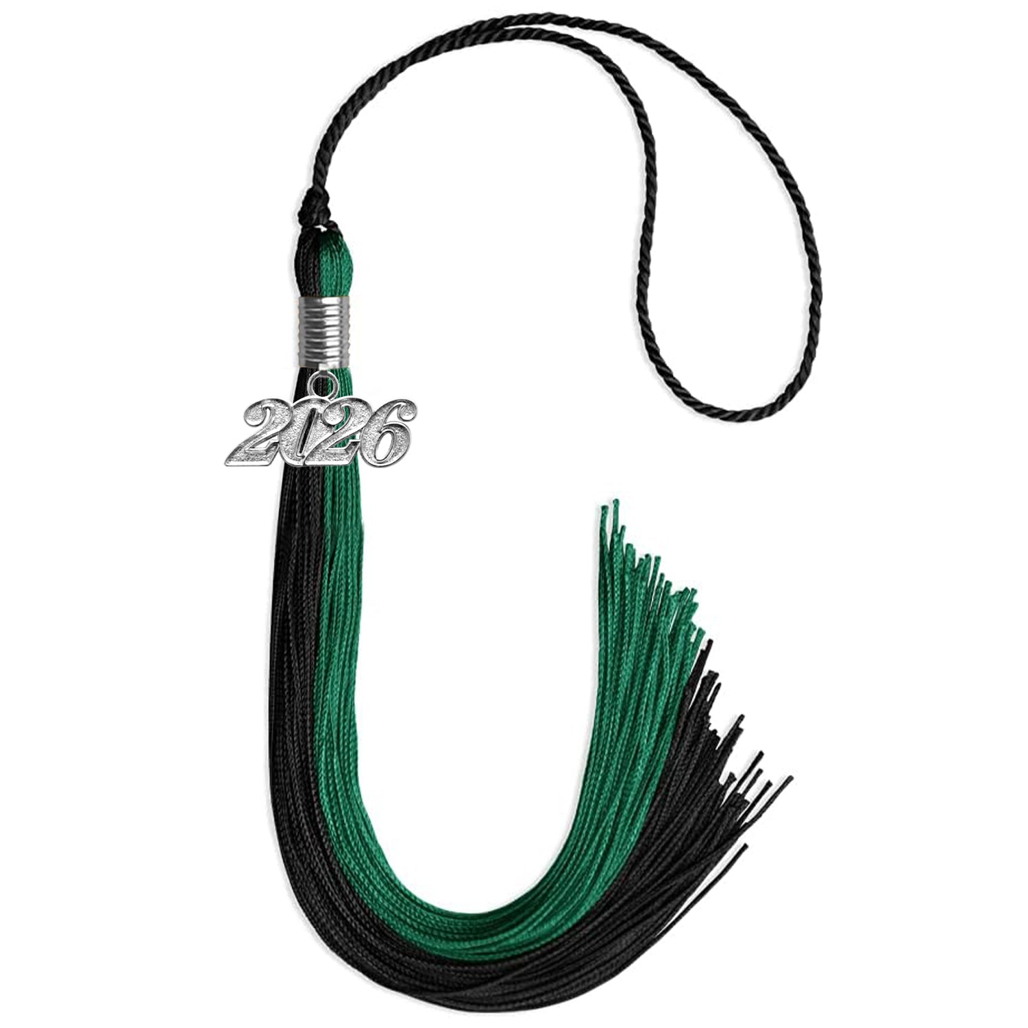 Emerald Green/Black Graduation Tassel with Silver Date Drop - Endea Graduation