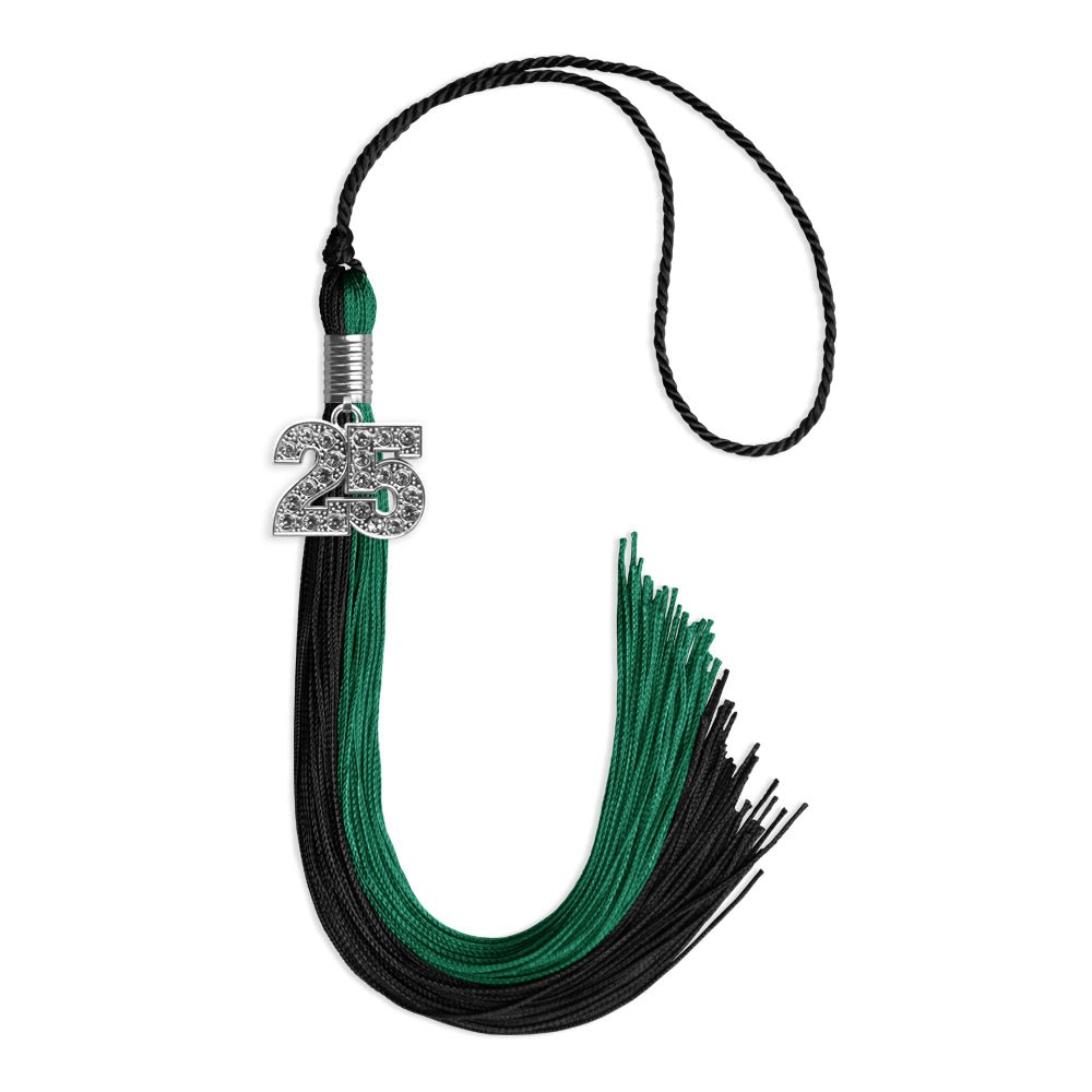 Emerald Green/Black Graduation Tassel with Silver Date Drop - Endea Graduation