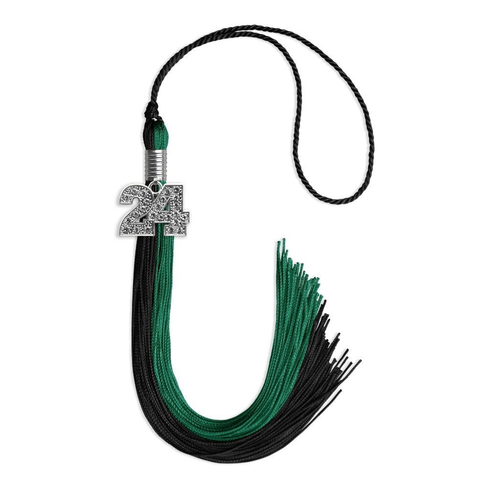 Emerald Green/Black Graduation Tassel with Silver Date Drop - Endea Graduation