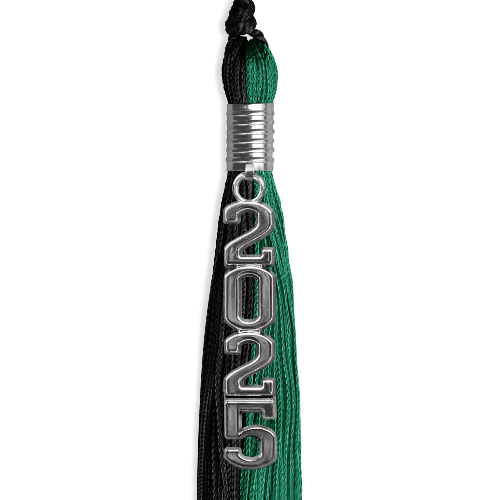 Emerald Green/Black Graduation Tassel with Silver Stacked Date Drop - Endea Graduation