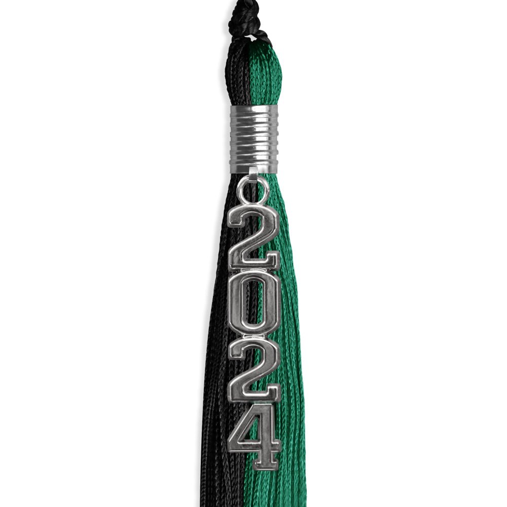 Emerald Green/Black Graduation Tassel with Silver Stacked Date Drop - Endea Graduation