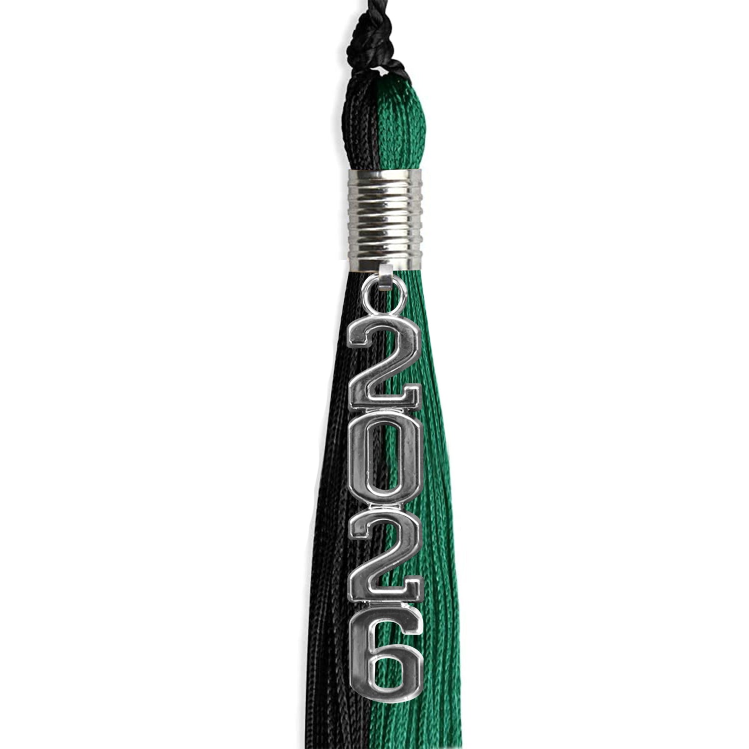 Emerald Green/Black Graduation Tassel with Silver Stacked Date Drop - Endea Graduation