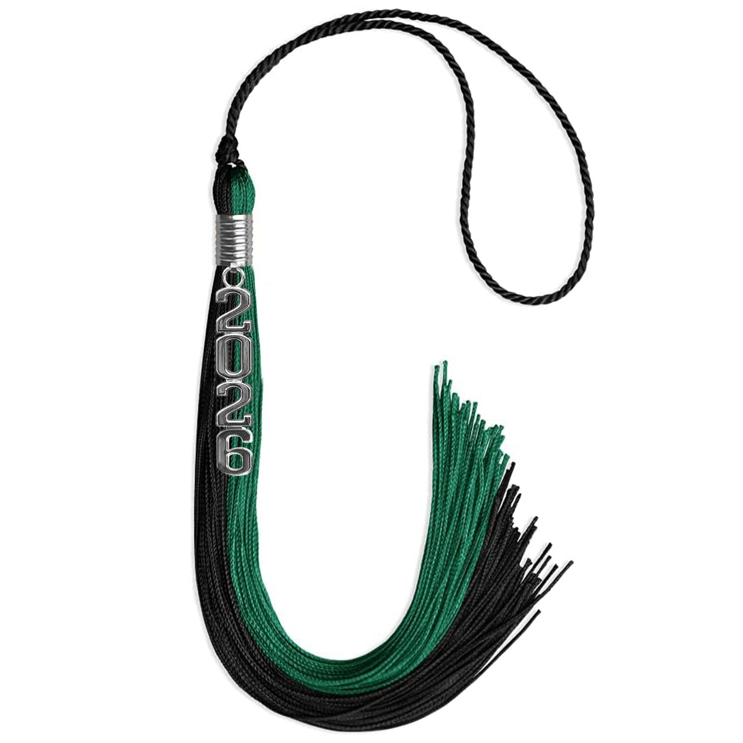 Emerald Green/Black Graduation Tassel with Silver Stacked Date Drop - Endea Graduation