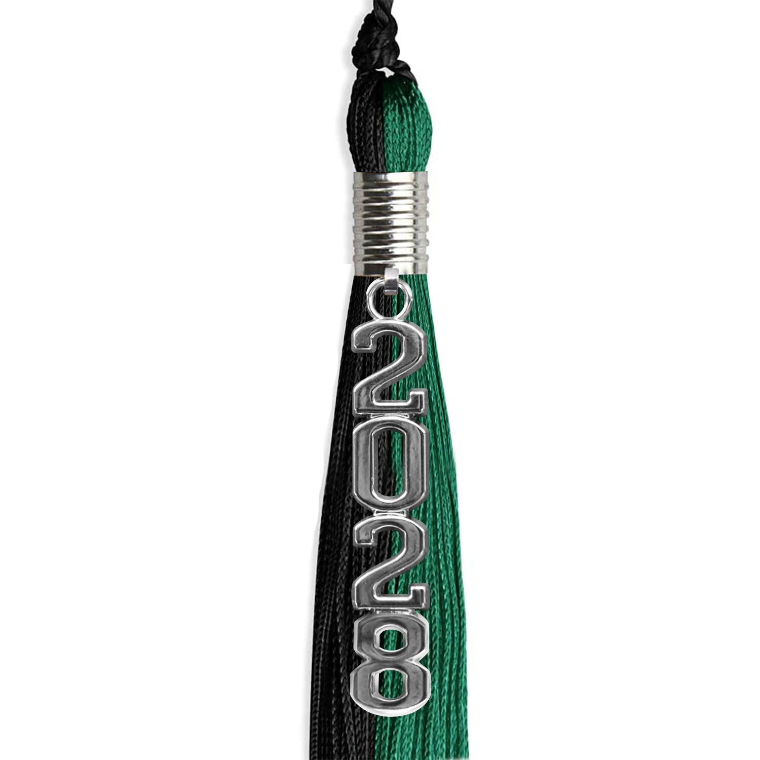 Emerald Green/Black Graduation Tassel with Silver Stacked Date Drop - Endea Graduation