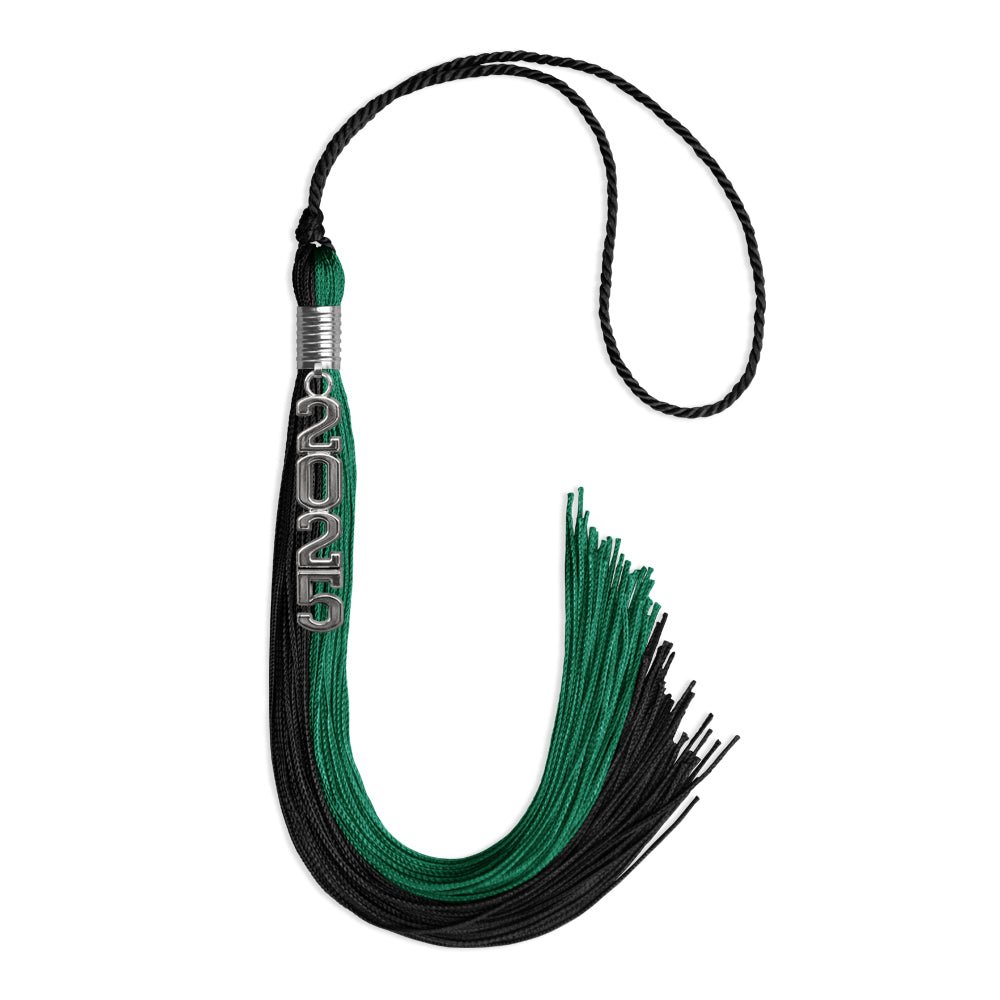 Emerald Green/Black Graduation Tassel with Silver Stacked Date Drop - Endea Graduation