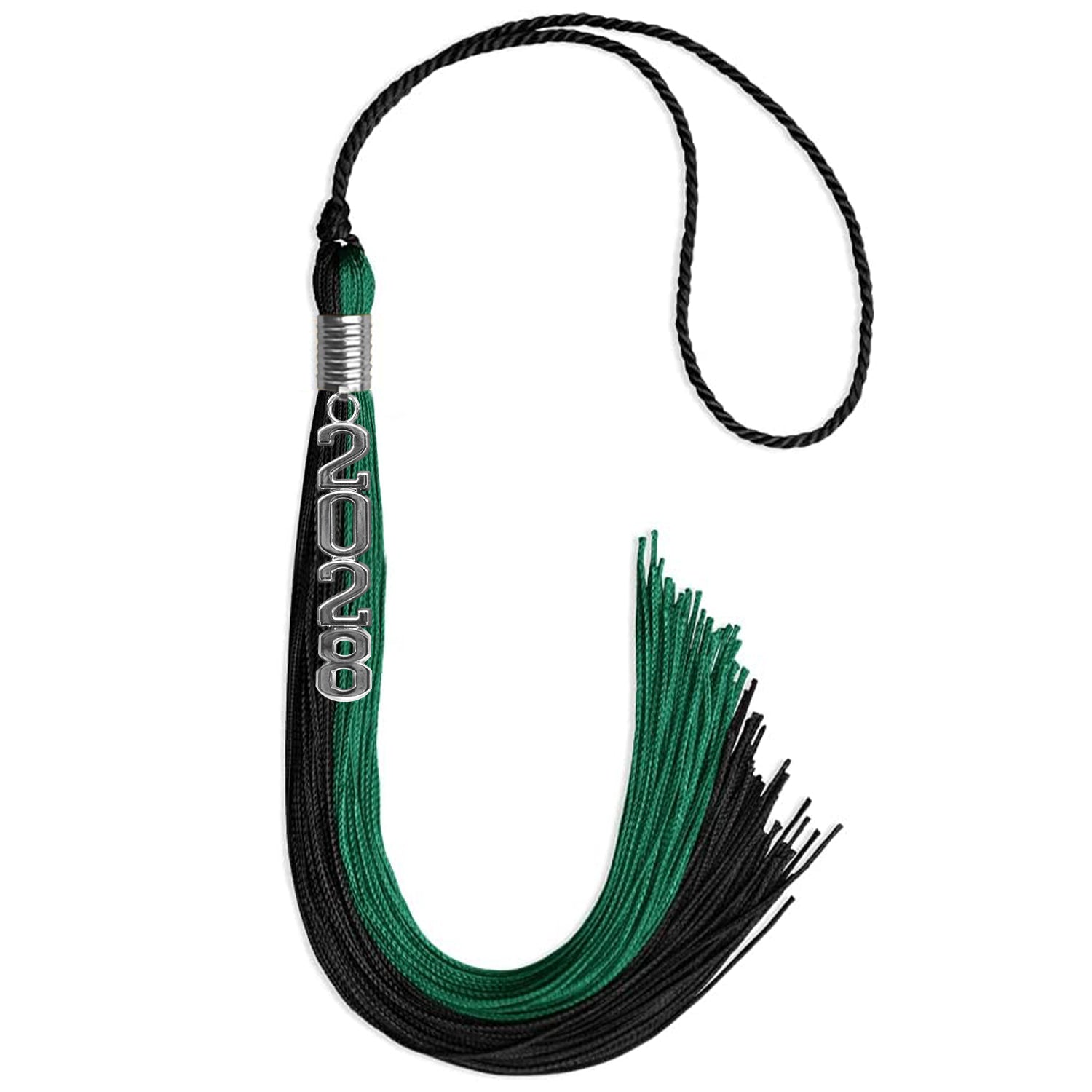 Emerald Green/Black Graduation Tassel with Silver Stacked Date Drop - Endea Graduation