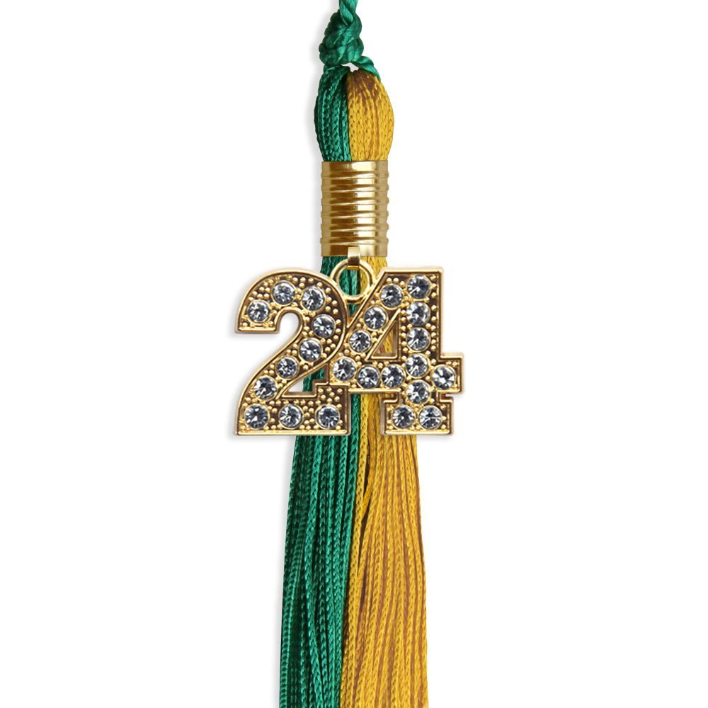 Emerald Green/Bright Gold Graduation Tassel with Gold Bling Charm - Endea Graduation