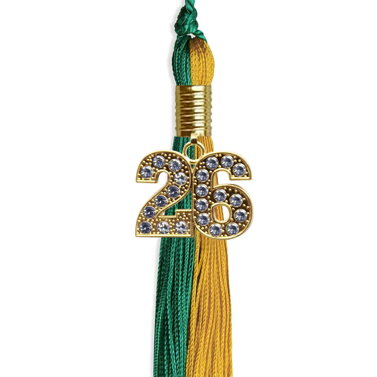 Emerald Green/Bright Gold Graduation Tassel with Gold Bling Charm - Endea Graduation