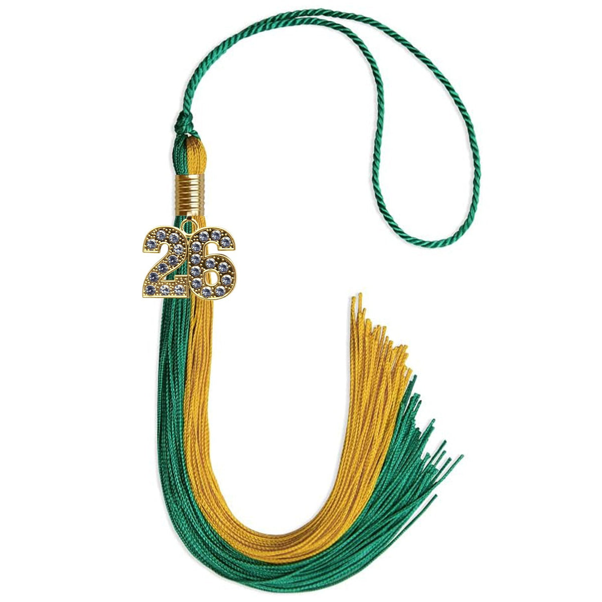 Emerald Green/Bright Gold Graduation Tassel with Gold Bling Charm - Endea Graduation