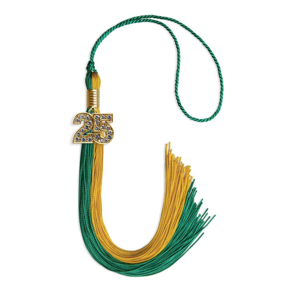 Emerald Green/Bright Gold Graduation Tassel with Gold Bling Charm - Endea Graduation