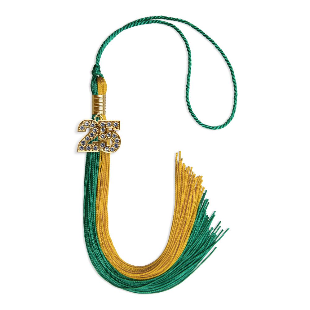 Emerald Green/Bright Gold Graduation Tassel with Gold Date Drop - Endea Graduation