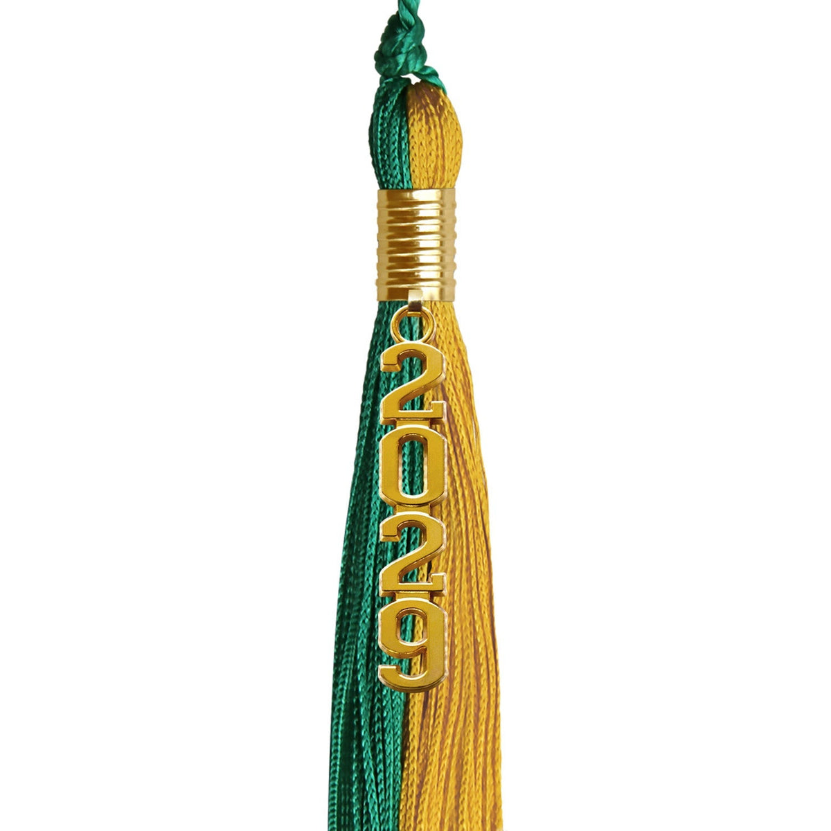 Emerald Green/Bright Gold Graduation Tassel with Gold Stacked Date Drop - Endea Graduation