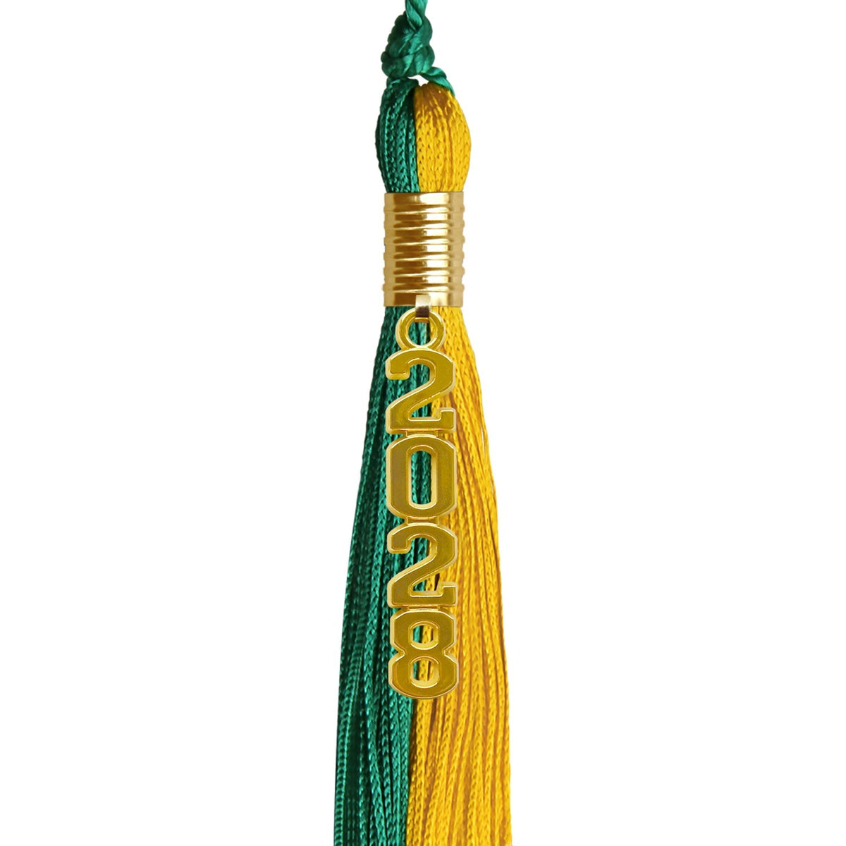 Emerald Green/Bright Gold Graduation Tassel with Gold Stacked Date Drop - Endea Graduation