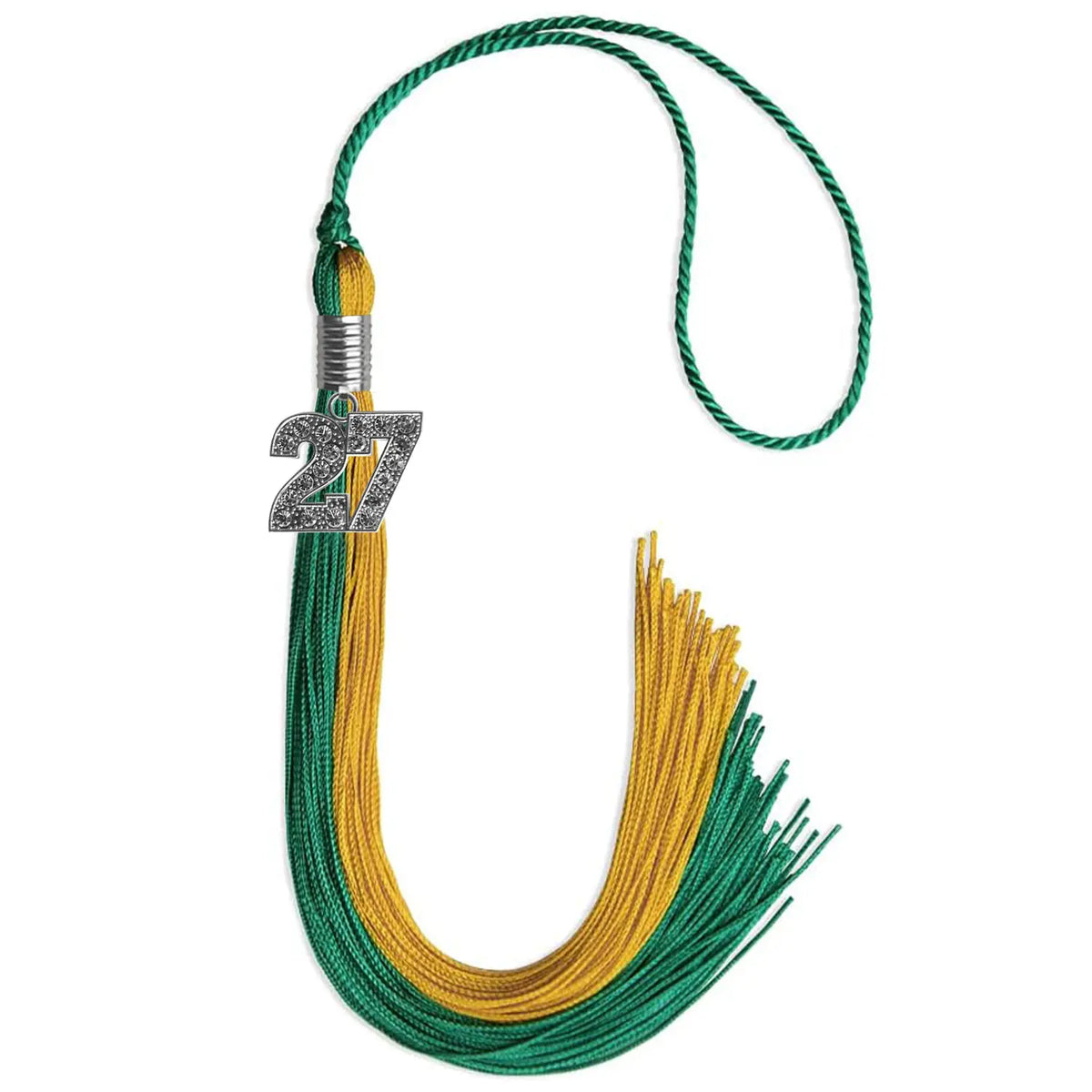 Emerald Green/Bright Gold Graduation Tassel with Silver Bling Charm - Endea Graduation