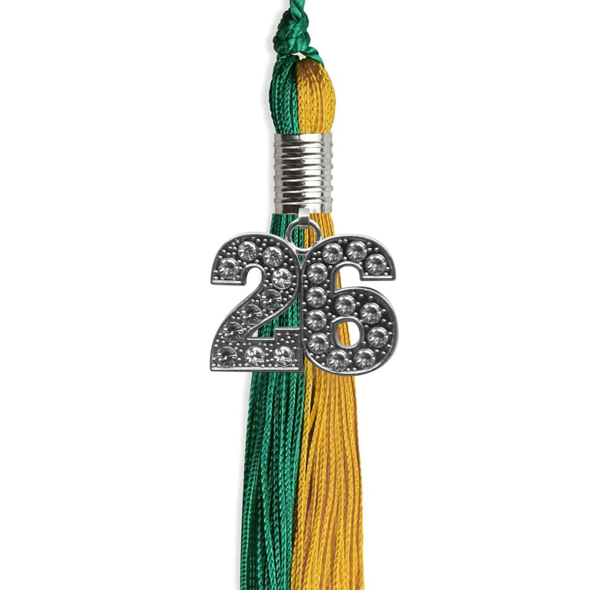 Emerald Green/Bright Gold Graduation Tassel with Silver Bling Charm - Endea Graduation
