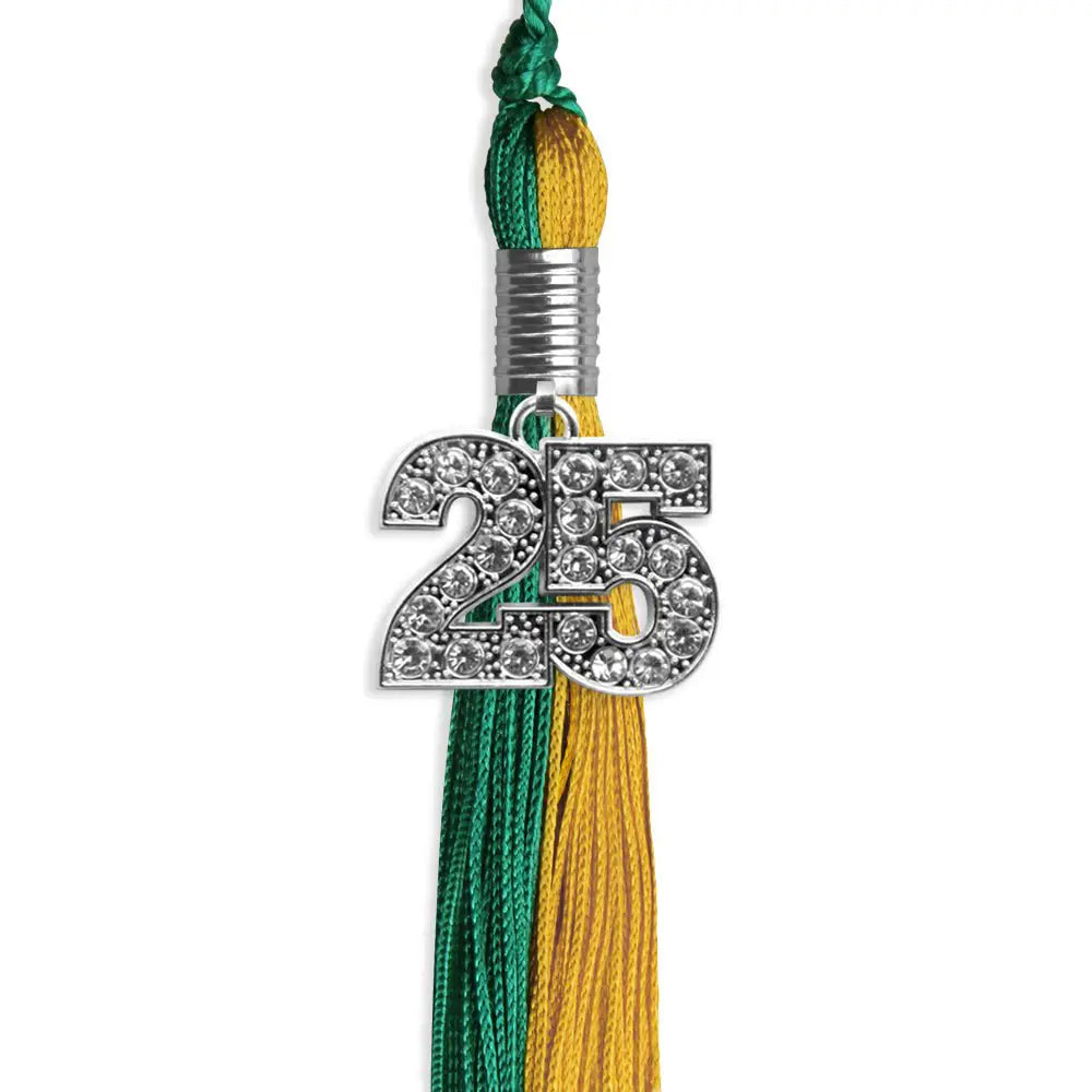 Emerald Green/Bright Gold Graduation Tassel with Silver Bling Charm - Endea Graduation