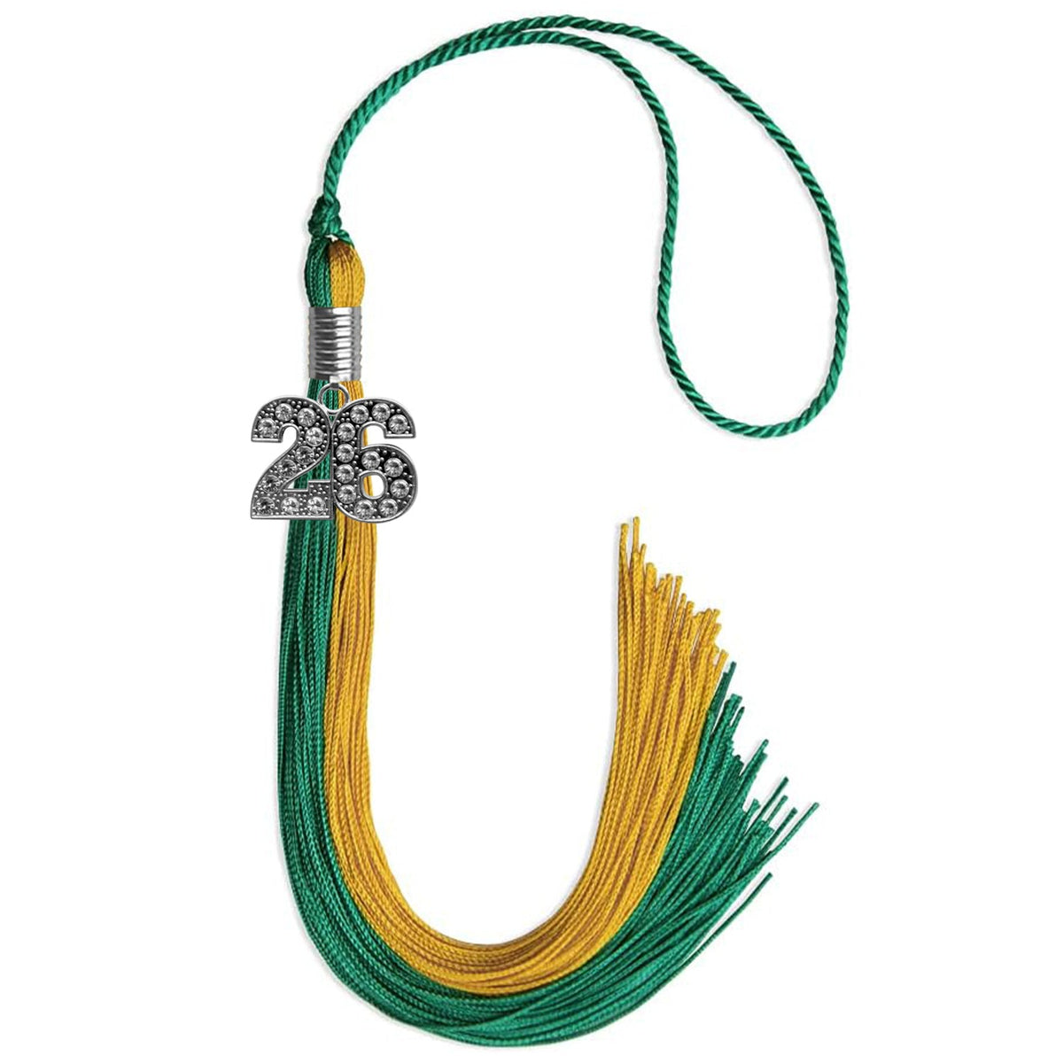 Emerald Green/Bright Gold Graduation Tassel with Silver Bling Charm - Endea Graduation