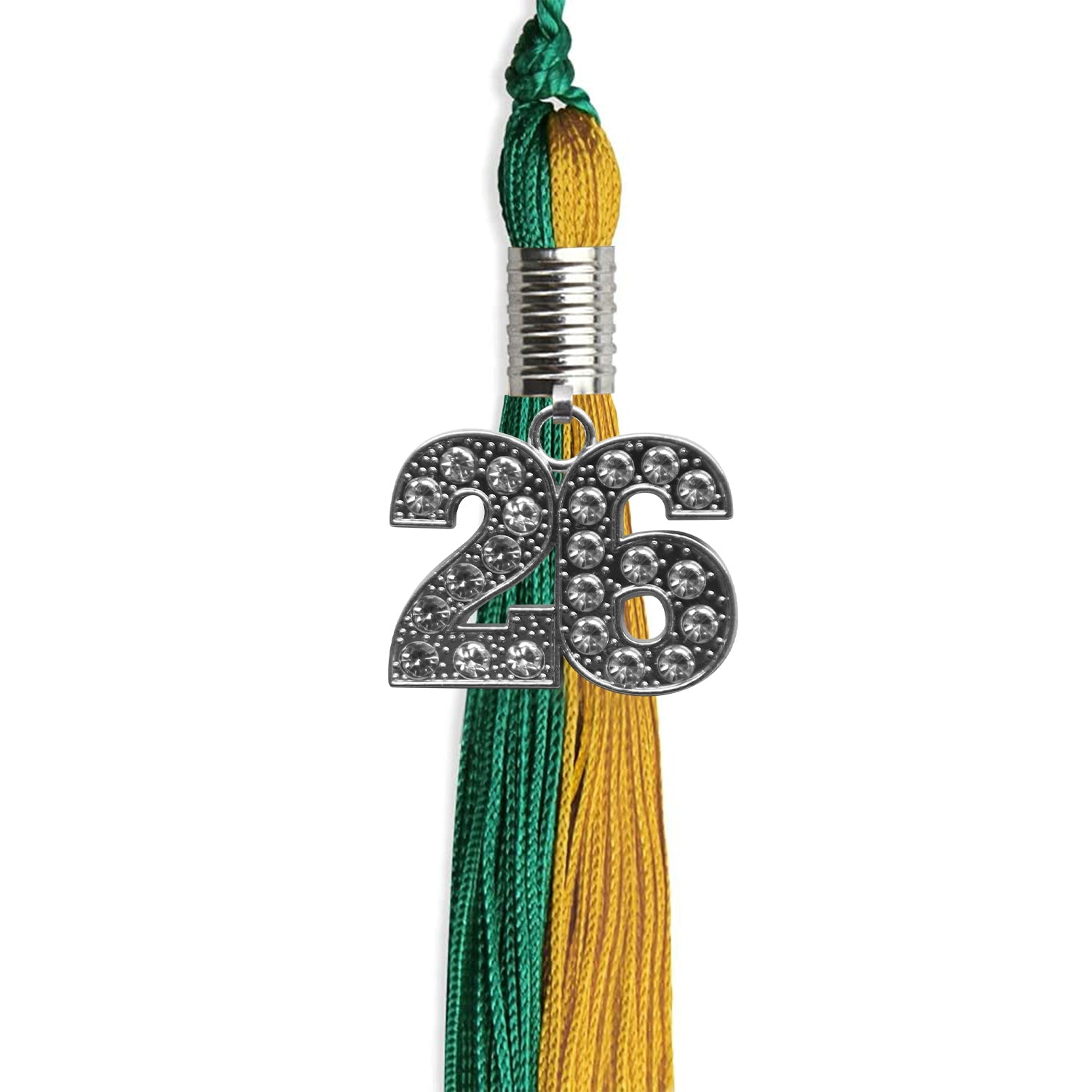 Emerald Green/Bright Gold Graduation Tassel with Silver Date Drop - Endea Graduation