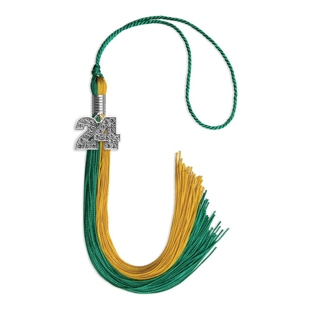 Emerald Green/Bright Gold Graduation Tassel with Silver Date Drop - Endea Graduation