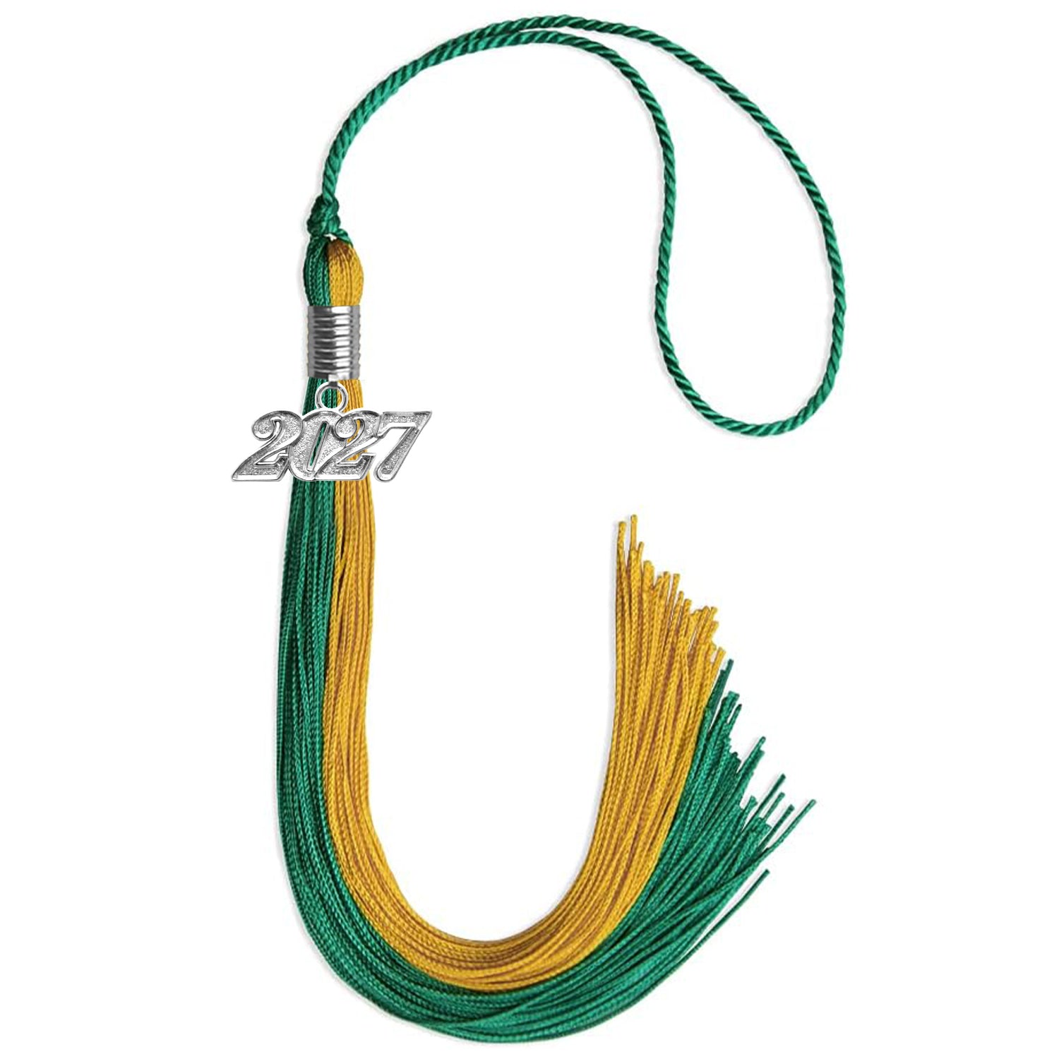 Emerald Green/Bright Gold Graduation Tassel with Silver Date Drop - Endea Graduation