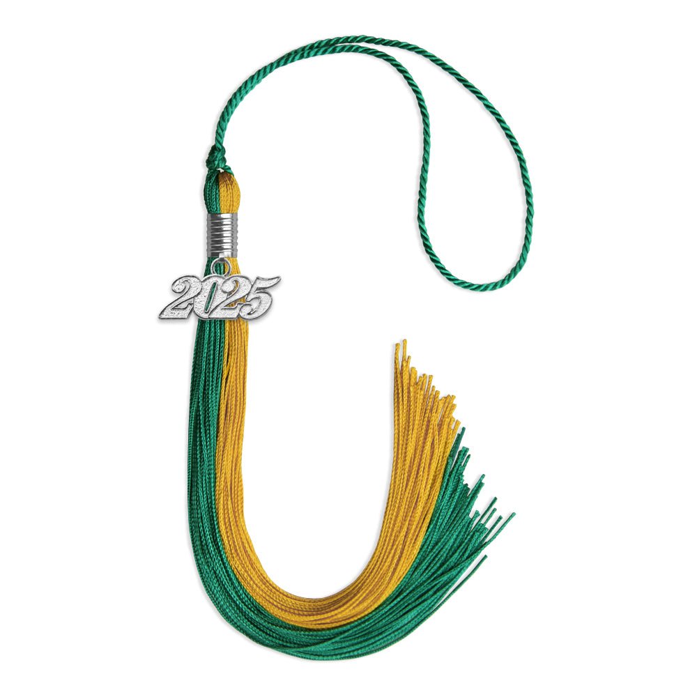 Emerald Green/Bright Gold Graduation Tassel with Silver Date Drop - Endea Graduation