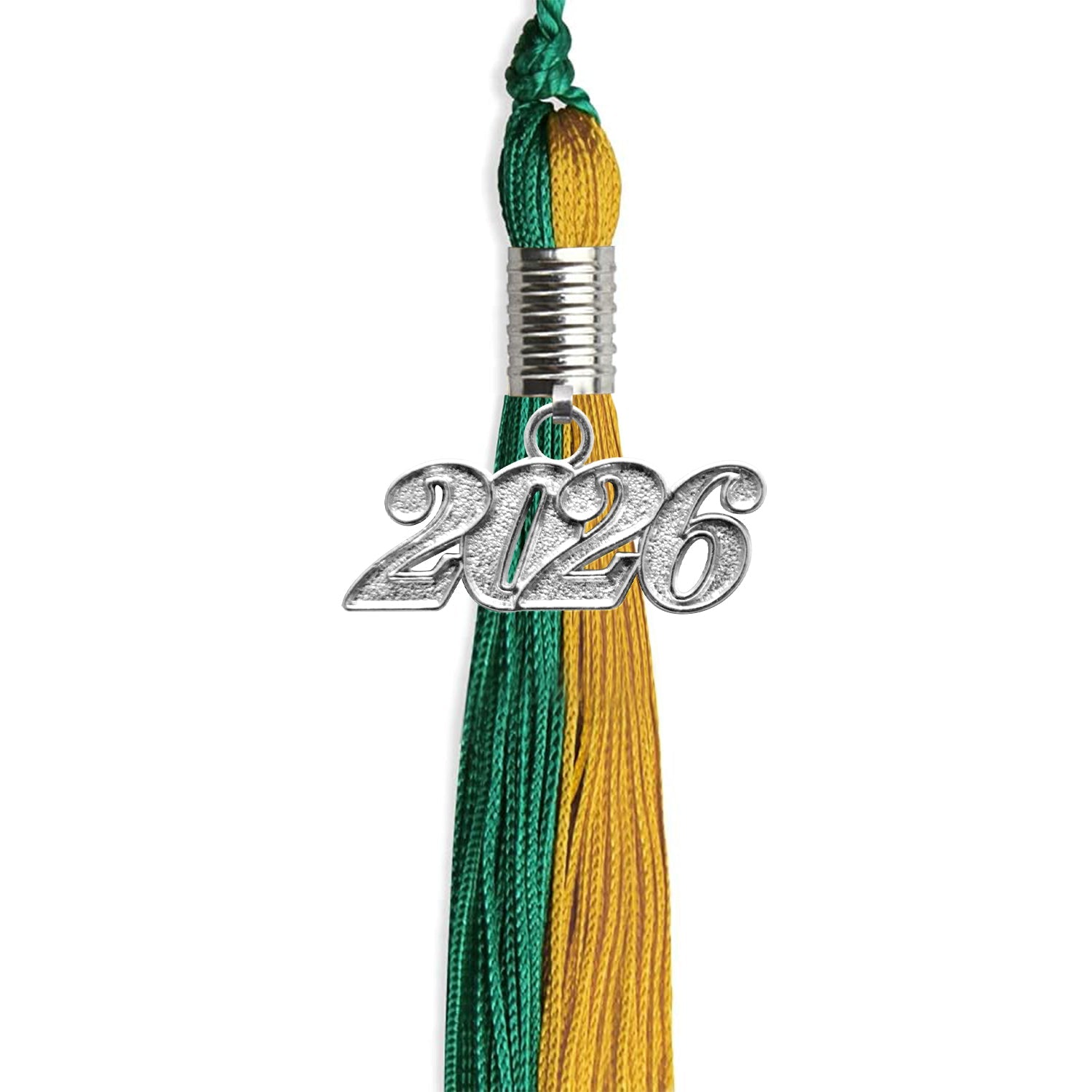 Emerald Green/Bright Gold Graduation Tassel with Silver Date Drop - Endea Graduation