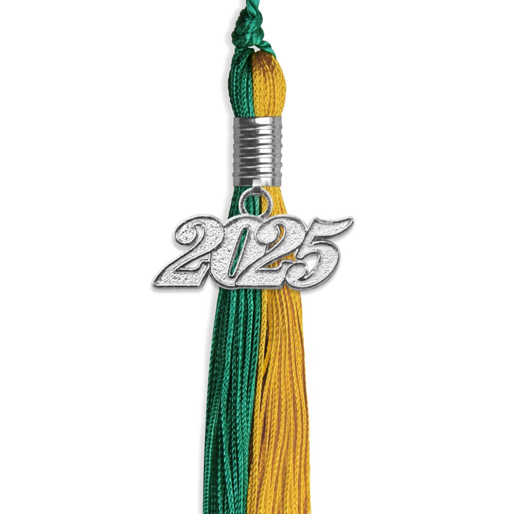 Emerald Green/Bright Gold Graduation Tassel with Silver Date Drop - Endea Graduation