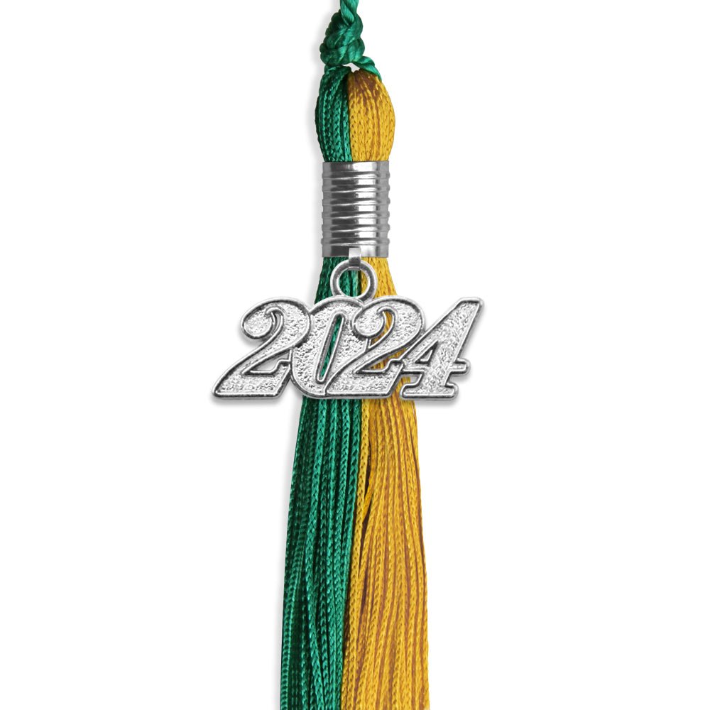 Emerald Green/Bright Gold Graduation Tassel with Silver Date Drop - Endea Graduation