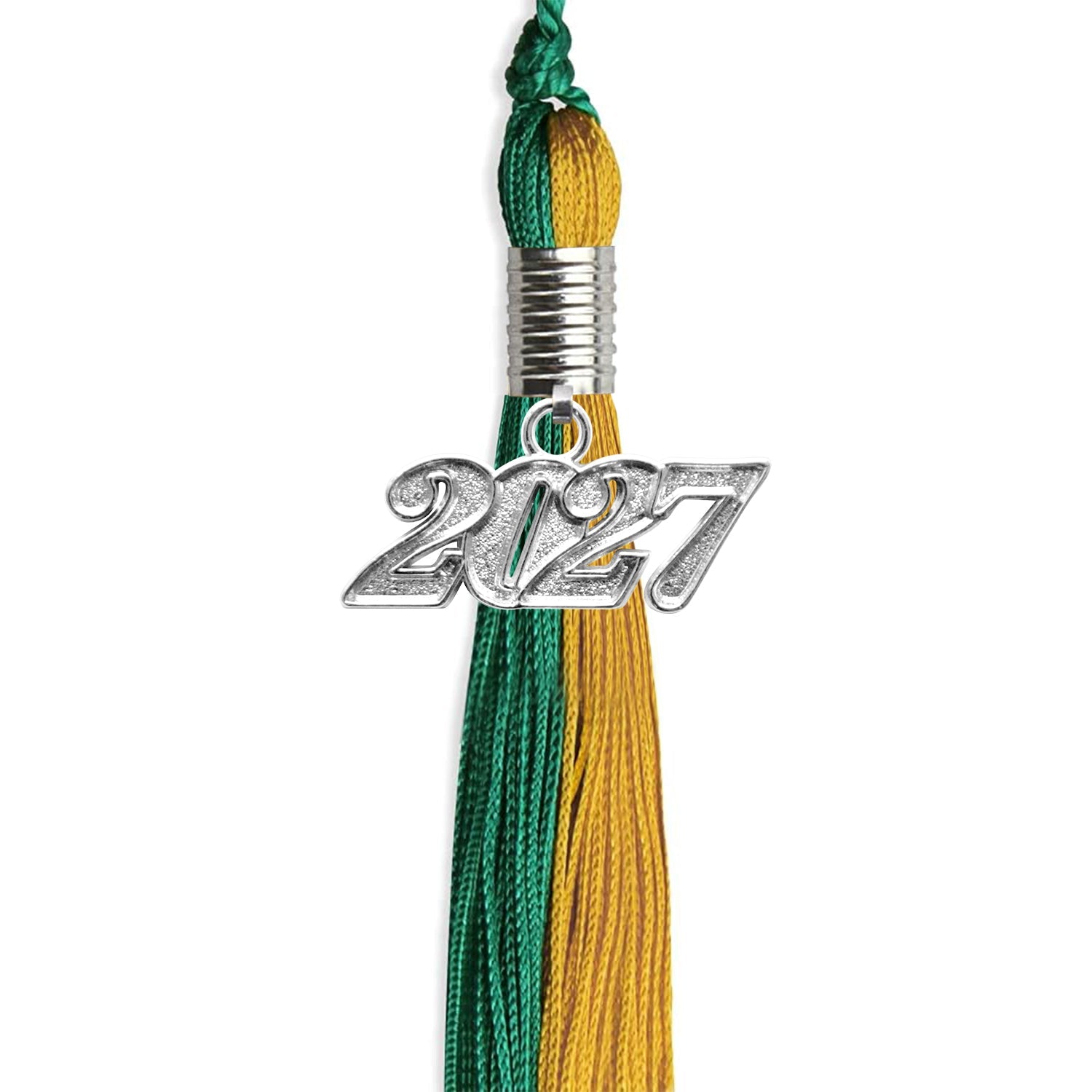 Emerald Green/Bright Gold Graduation Tassel with Silver Date Drop - Endea Graduation