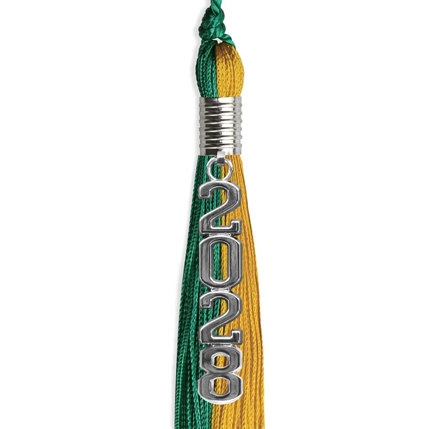 Emerald Green/Bright Gold Graduation Tassel with Silver Stacked Date Drop - Endea Graduation