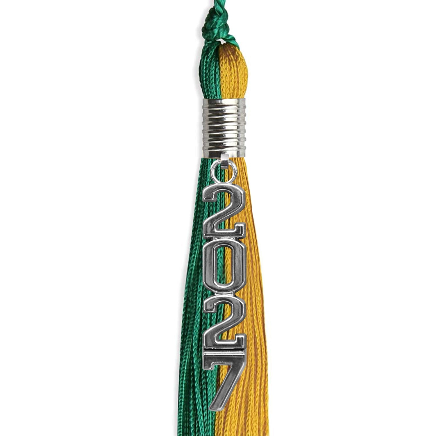 Emerald Green/Bright Gold Graduation Tassel with Silver Stacked Date Drop - Endea Graduation