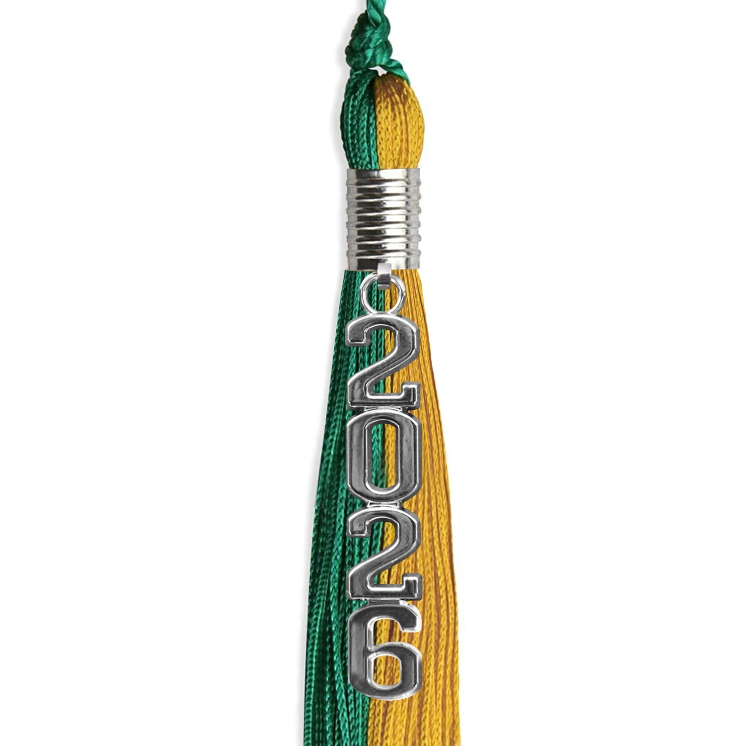 Emerald Green/Bright Gold Graduation Tassel with Silver Stacked Date Drop - Endea Graduation