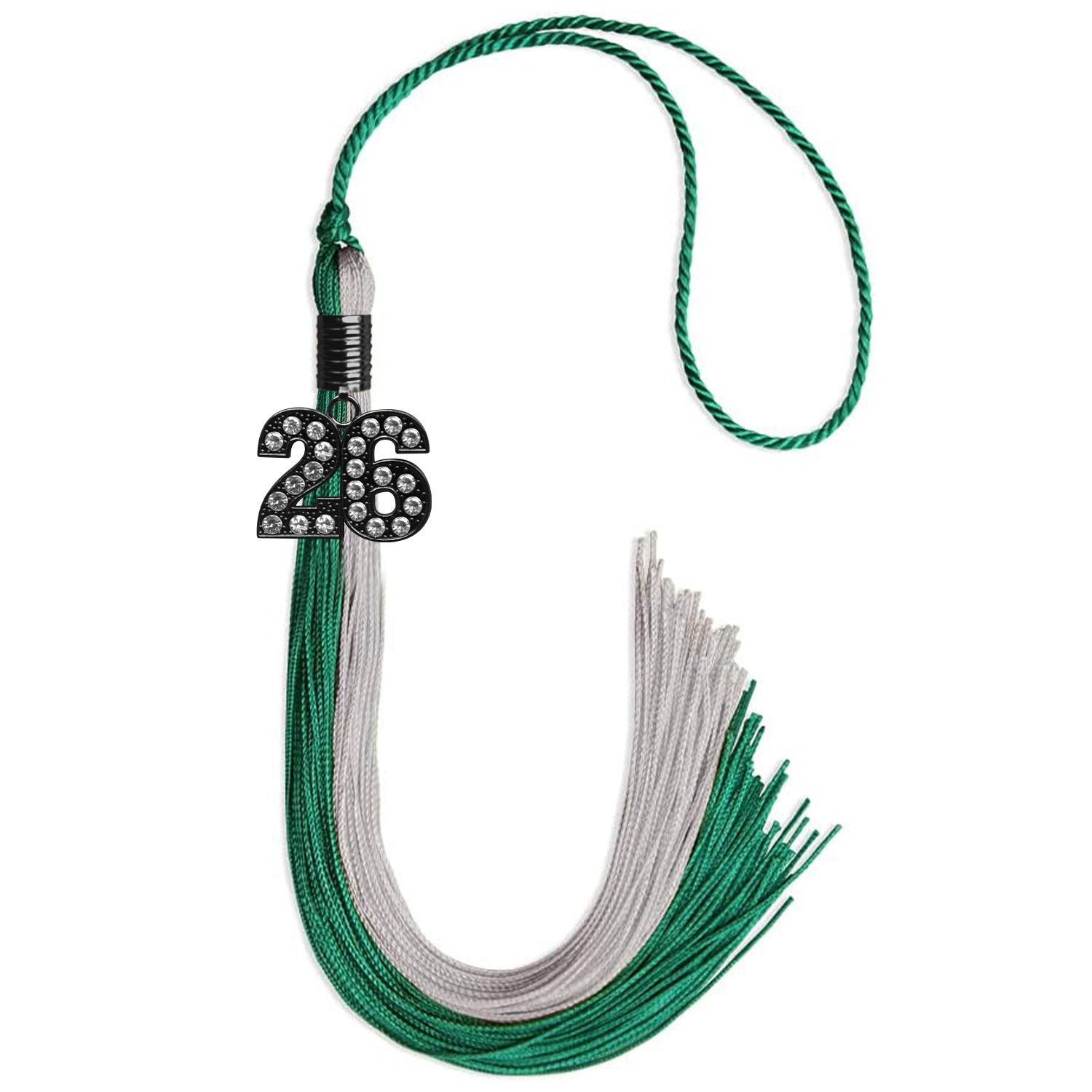 Emerald Green/Grey Graduation Tassel with Black Date Drop - Endea Graduation